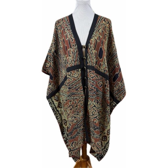 Lotustraders OS Handmade 100% Cotton V Neck Tribal Woven Duster Kaftan Unique - Picture 2 of 7